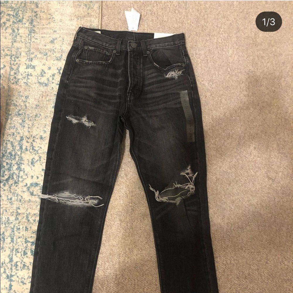 Ae distressed black mom jeans